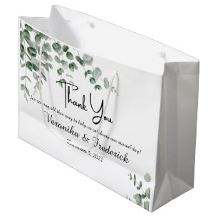 Elegant Green Watercolor Eucalyptus Wedding Large Gift Bag