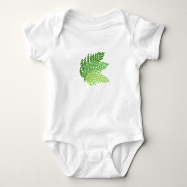 Elegant green watercolor ferns woodland leaves baby bodysuit (Front)