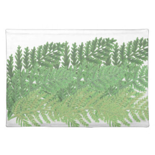 Elegant green watercolor ferns woodland leaves cloth placemat