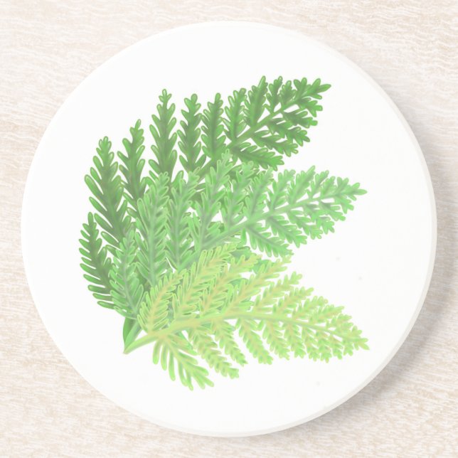 Elegant green watercolor ferns woodland leaves drink coaster (Front)