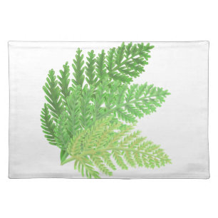 Elegant green watercolor ferns woodland leaves placemat