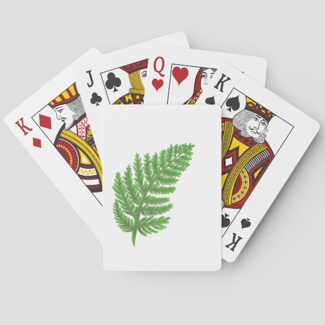 Elegant green watercolor ferns woodland leaves poker cards (Back)