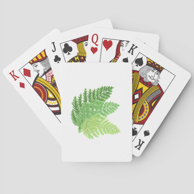 Elegant green watercolor ferns woodland leaves poker cards (Back)