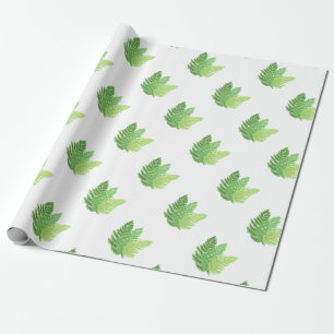 Elegant green watercolor ferns woodland leaves wrapping paper