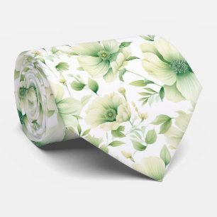Elegant Green Watercolor Floral Greenery Pattern Neck Tie