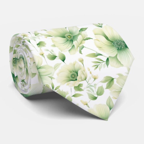 Elegant Green Watercolor Floral Greenery Pattern Neck Tie
