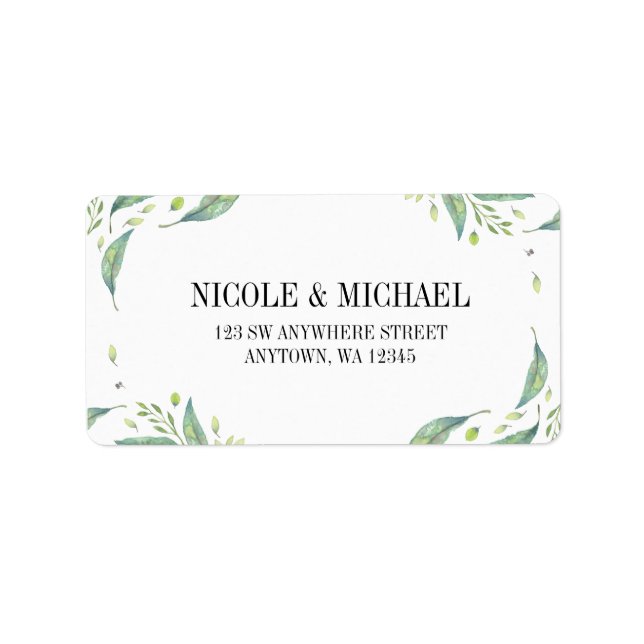 Elegant Green Watercolor Foliage Leaf Wreath Label (Front)