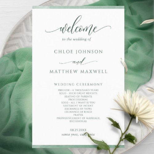 Elegant Green Watercolor Frame Wedding Program