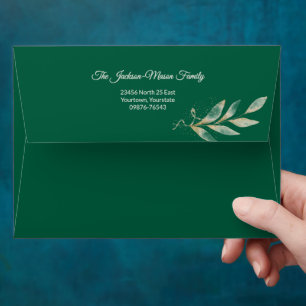 Elegant Green Watercolor Gold Botanical Christmas Envelope
