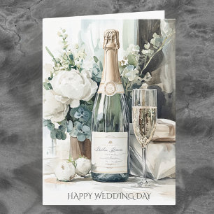 Elegant Green Watercolor Happy Wedding Day Wedding Card