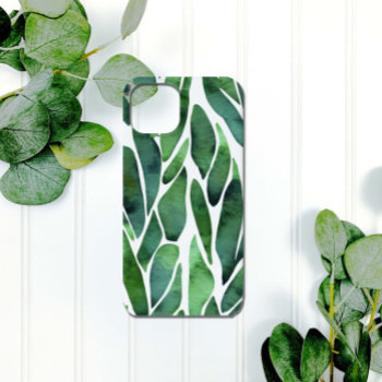 Elegant Green Watercolor Leaves Pattern White Case-mate Iphone 14 Case by ALittleSticky at Zazzle