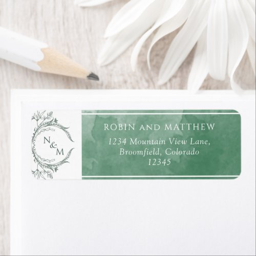 Elegant Green Watercolor Monogram Wedding Label