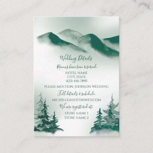 Elegant Green Watercolor Mountain Forest Rustic Enclosure Card