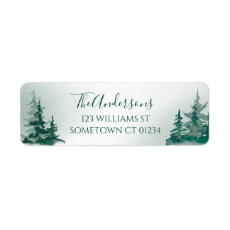 Elegant Green Watercolor Mountain Forest Rustic Label