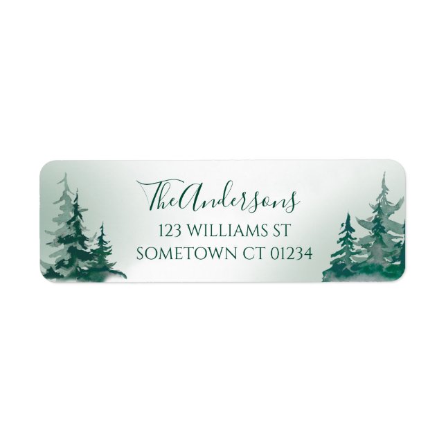 Elegant Green Watercolor Mountain Forest Rustic Label (Front)