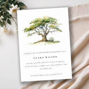 Elegant Green Watercolor Oak Tree Birthday Invitation