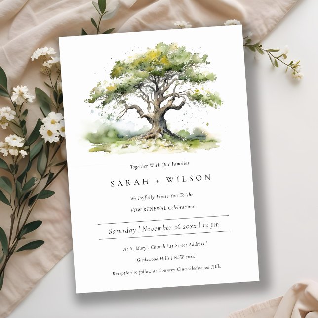 Elegant Green Watercolor Oak Tree Vow Renewal Invitation (Creator Uploaded)