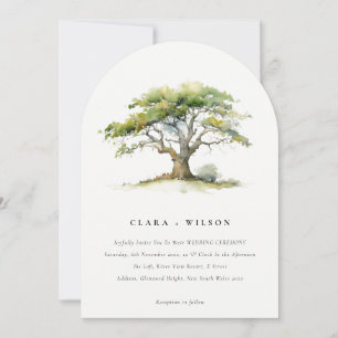 Elegant Green Watercolor Oak Tree Wedding Invitation