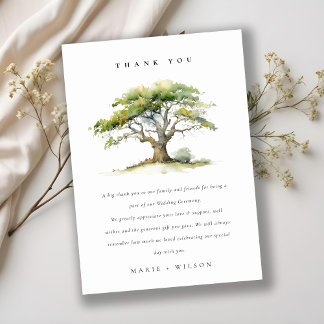 Elegant Green Watercolor Oak Tree Wedding Thank You Card