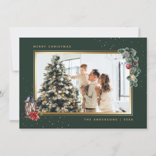 Elegant Green Watercolor Photo Christmas Cards