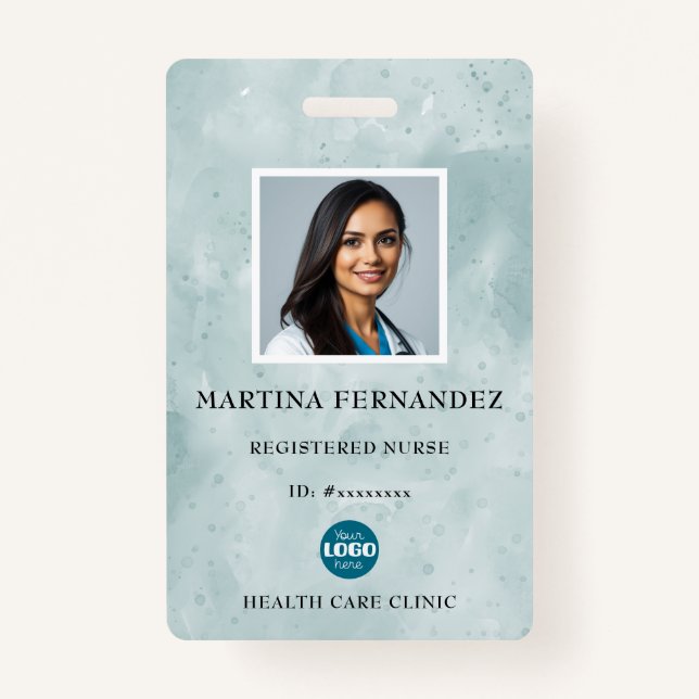 Elegant Green Watercolor Registered Nurse ID Badge (Front)