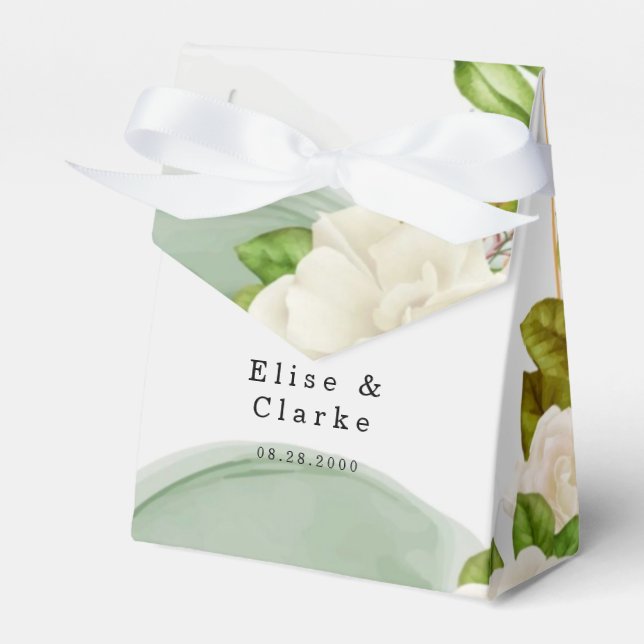 Elegant Green Watercolor Roses Wedding Favor Boxes (Front Side)