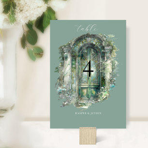 Elegant Green Watercolor Scenery Wedding Table Number