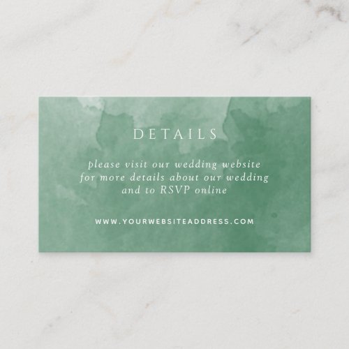 Elegant Green Watercolor Wedding Details Website Enclosure Card