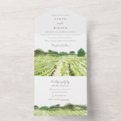 Elegant Green Watercolor Winery Vineyard Wedding All In One Invitation (Inside)
