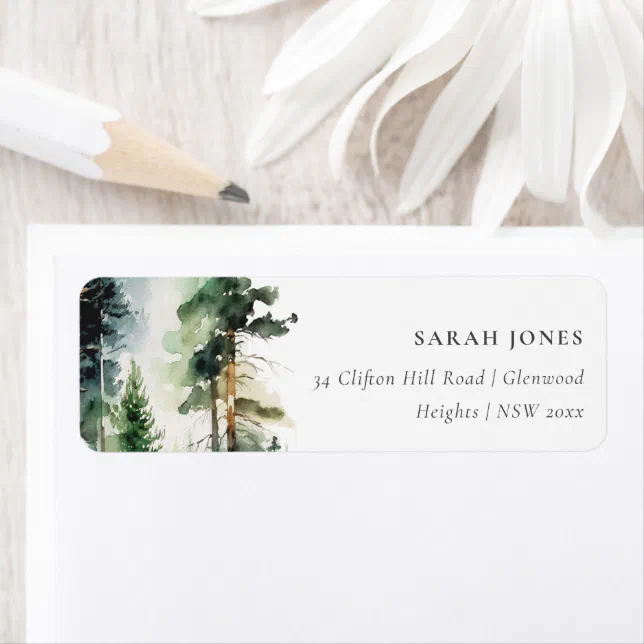 Elegant Green Watercolor Woodland Forest Address Label Zazzle