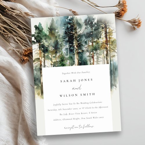 Elegant Green Watercolor Woodland Forest Wedding  Invitation