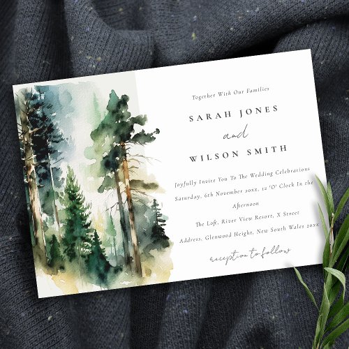 Elegant Green Watercolor Woodland Forest Wedding Invitation