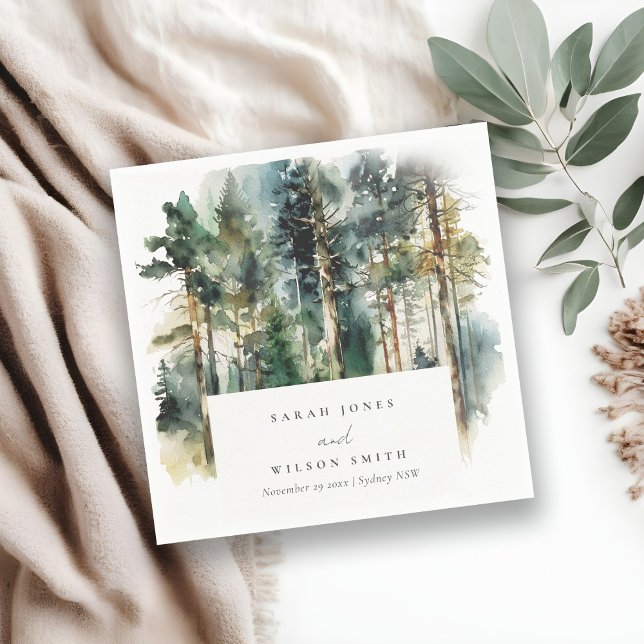 Elegant Green Watercolor Woodland Forest Wedding Napkins (Creator Uploaded)