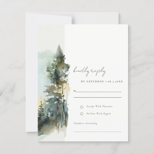 Elegant Green Watercolor Woodland Forest Wedding RSVP Card