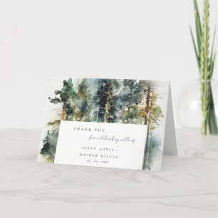 Elegant Green Watercolor Woodland Forest Wedding Thank You Card