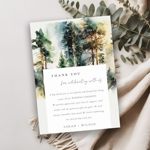 Elegant Green Watercolor Woodland Forest Wedding Thank You Card