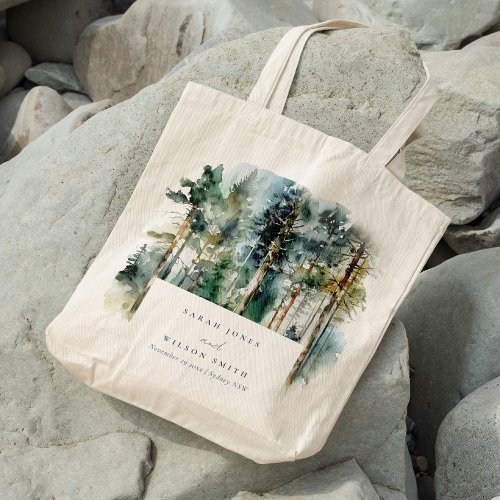 Elegant Green Watercolor Woodland Forest Wedding Tote Bag