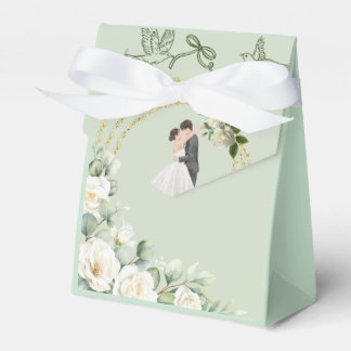 Elegant green Wedding Favor Bag with white Roses – Boxes