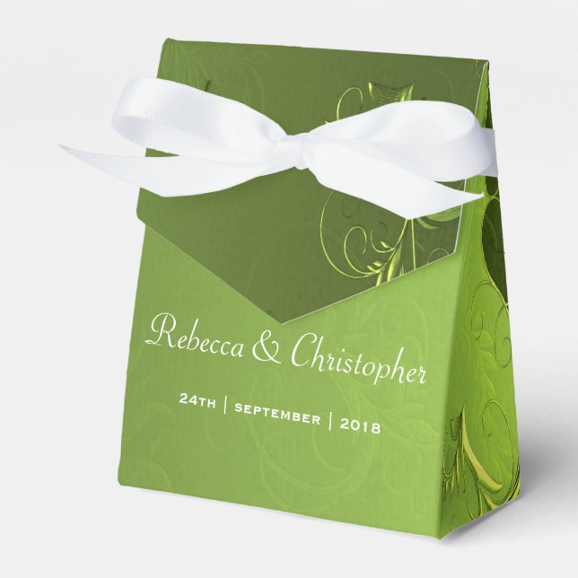 Elegant Green Wedding Favor Boxes (Front Side)