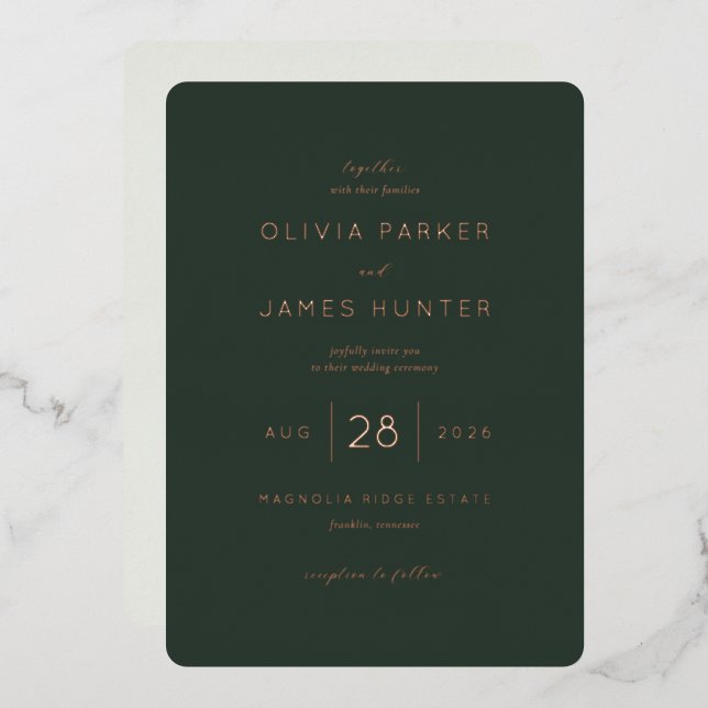 Elegant Green Wedding Invitation Foil Invitation (Front/Back)