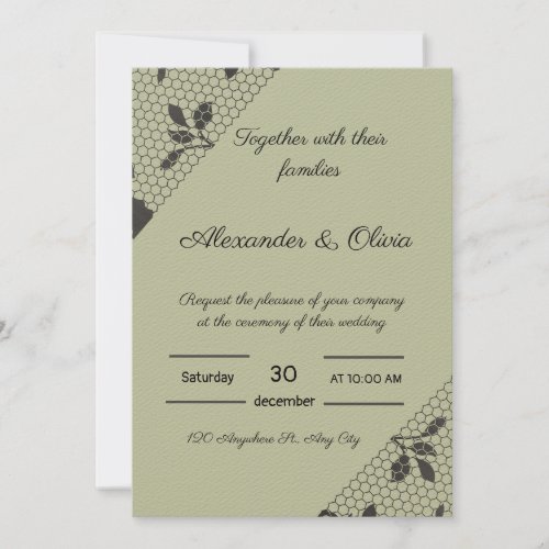  Elegant Green Wedding Invitation with Black Flora