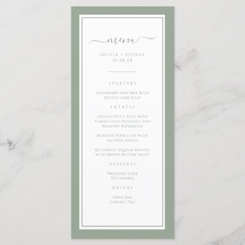 Elegant Green Wedding Menu