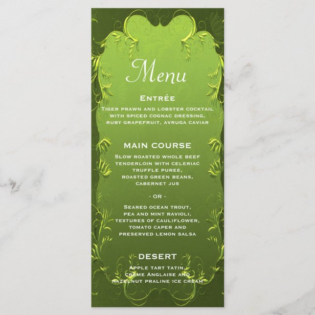 Elegant Green Wedding Reception Menu (Front)