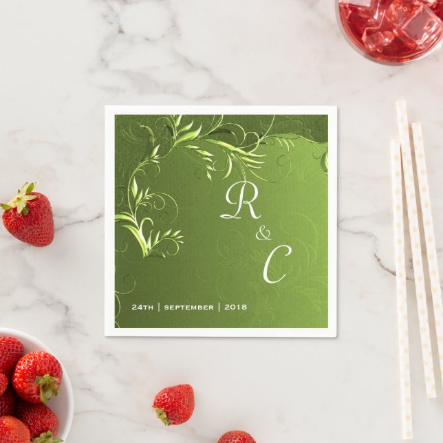Elegant Green Wedding Reception Napkins (Insitu)