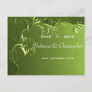 Elegant Green Wedding Save the Date Announcement Postcard