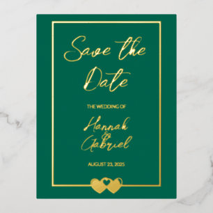 Elegant Green Wedding Save the Date Foil Postcard
