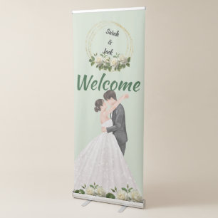 Elegant Green Wedding Welcome Sign Banner with Flo