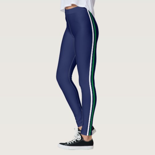 Elegant Green White Blue Striped  Leggings