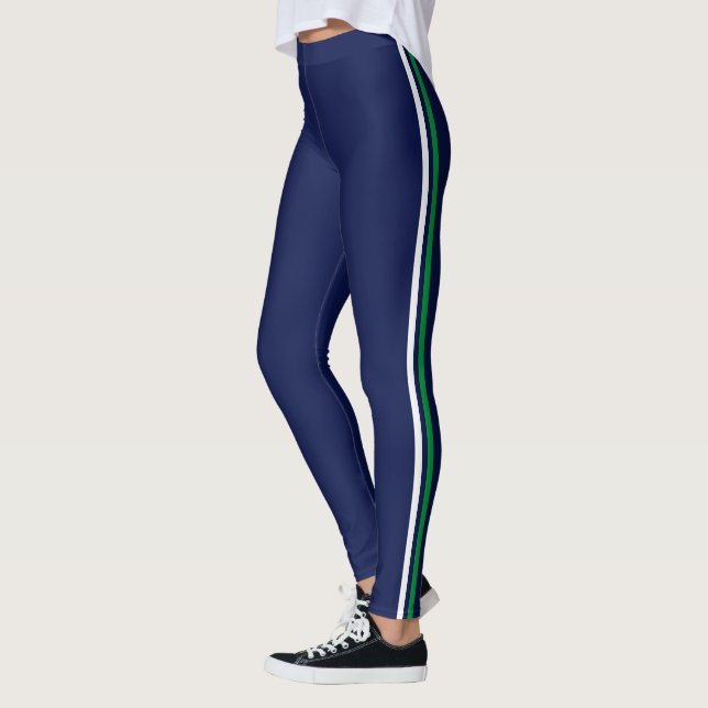 Elegant Green White Blue Striped  Leggings (Left)