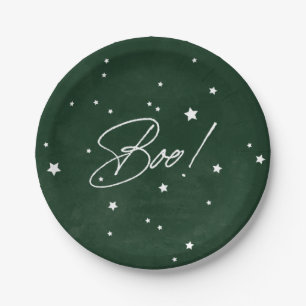 Elegant Green/White Boo! Halloween Party Paper Plates